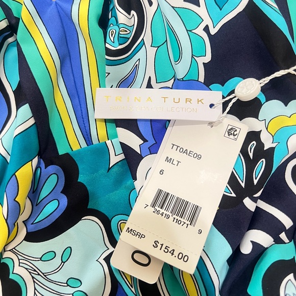 Trina Turk Ipanema Plunge Tropical Halter One Piece Swimsuit Bathing Suit Size 6 - Picture 5 of 10